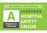 Nationally Recognized - Straight A's 2018-2024 - Leapfrog Hospital Safety Grade